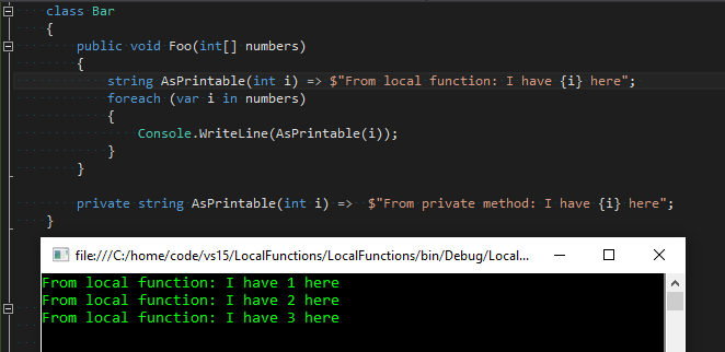 Local function has priority over private method