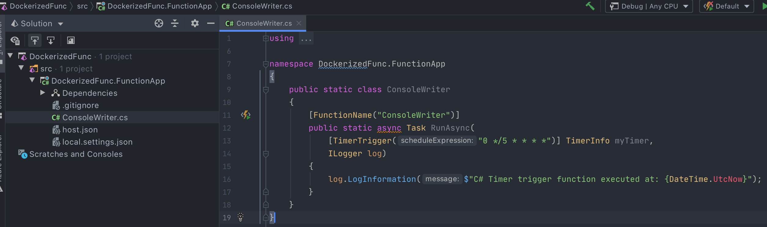 Azure Functions app in Rider