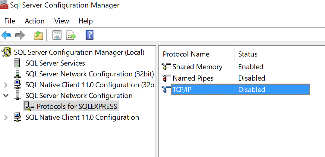 SQL Server Network Configuration screenshot