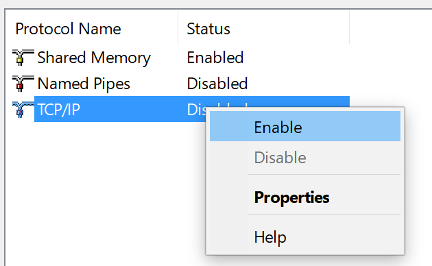 Enable TCP/IP protocol